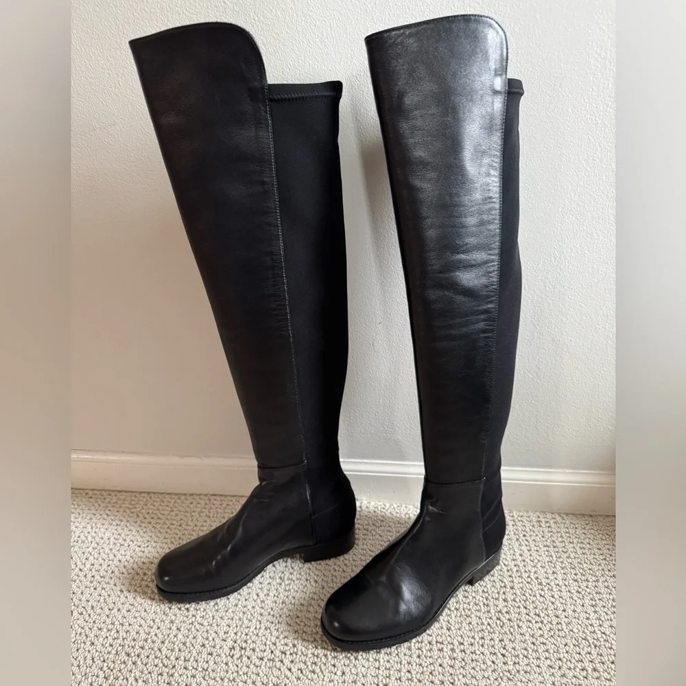 Stuart Weitzman Iconic 5050 Over the Knee Black Leather Boot - LIKE NEW 4.5